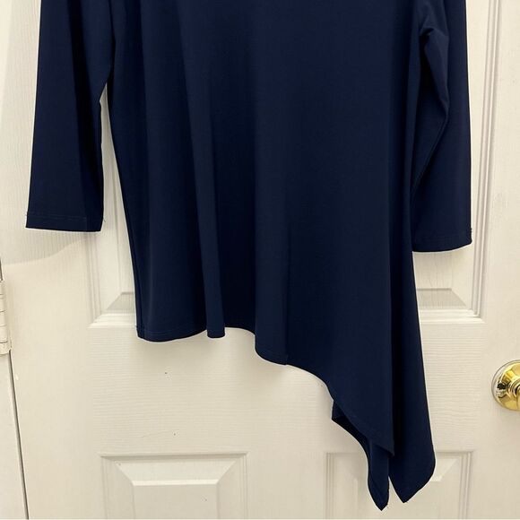 Clara Sun Woo Asymmetrical Hem Blouse Size Medium Navy Blue Flowy Artsy - Picture 4 of 4